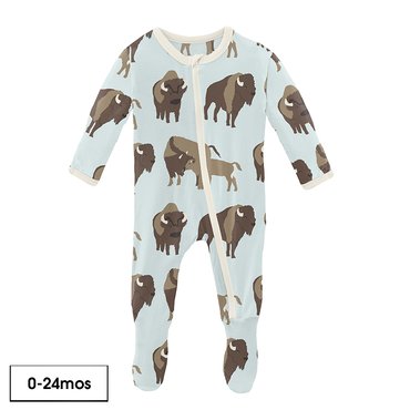 Kickee Pants Print Footie With Zipper - Fresh Air Bison-Kickee Pants-Little Giant Kidz