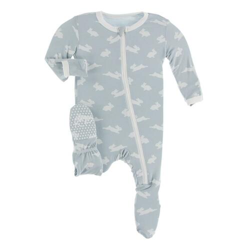 Kickee Pants Print Footie with Zipper (Pearl Blue Bunny)-KICKEE PANTS-Little Giant Kidz