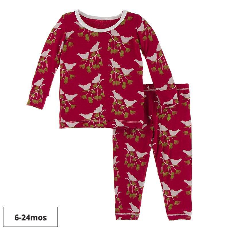 Kickee Pants Print Long Sleeve Pajama Set (Crimson Kissing Birds)-KICKEE PANTS-Little Giant Kidz