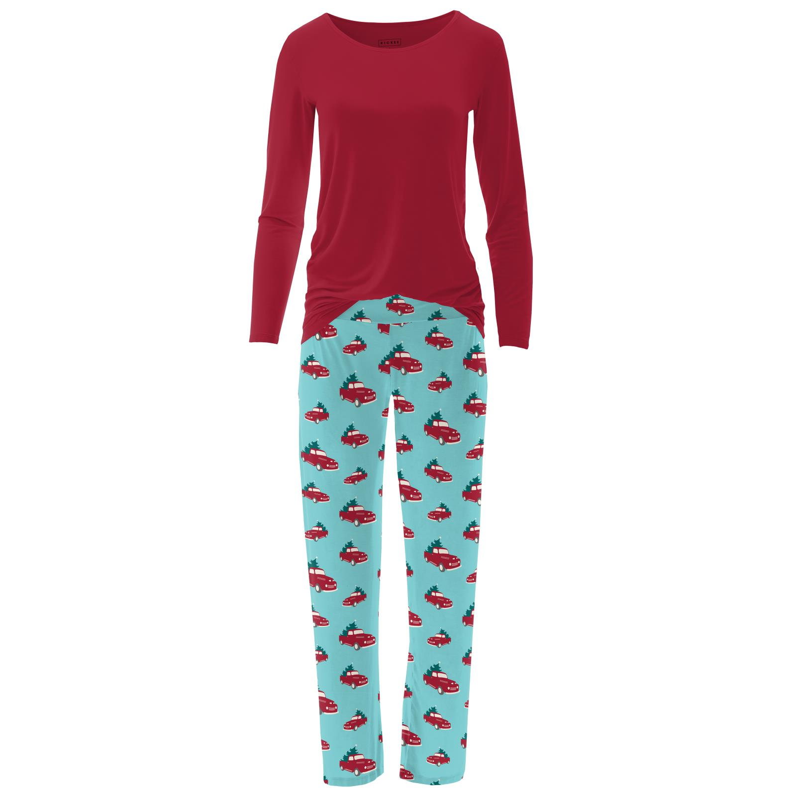 Kickee Pants Women's Long Sleeve Loosey Goosey Tee & Pajama Pants Set Iceberg Trucks and Trees-Kickee Pants-Little Giant Kidz