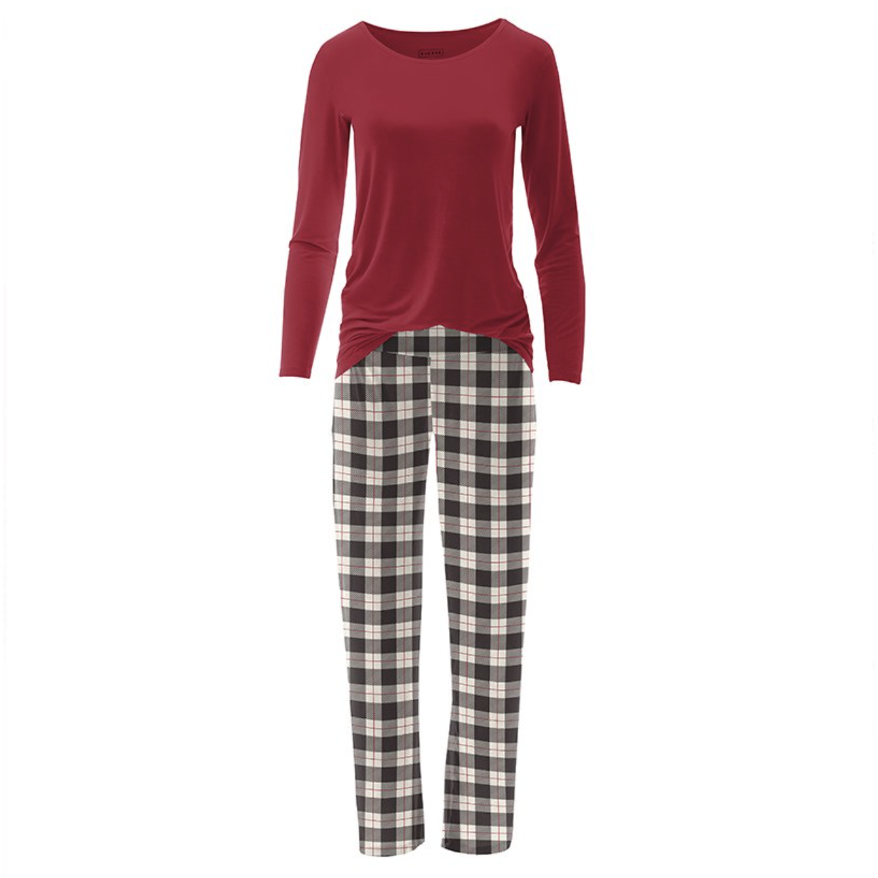 Kickee Pants Women's Long Sleeve Loosey Goosey Tee & Pajama Pants Set Midnight Holiday Plaid-Kickee Pants-Little Giant Kidz