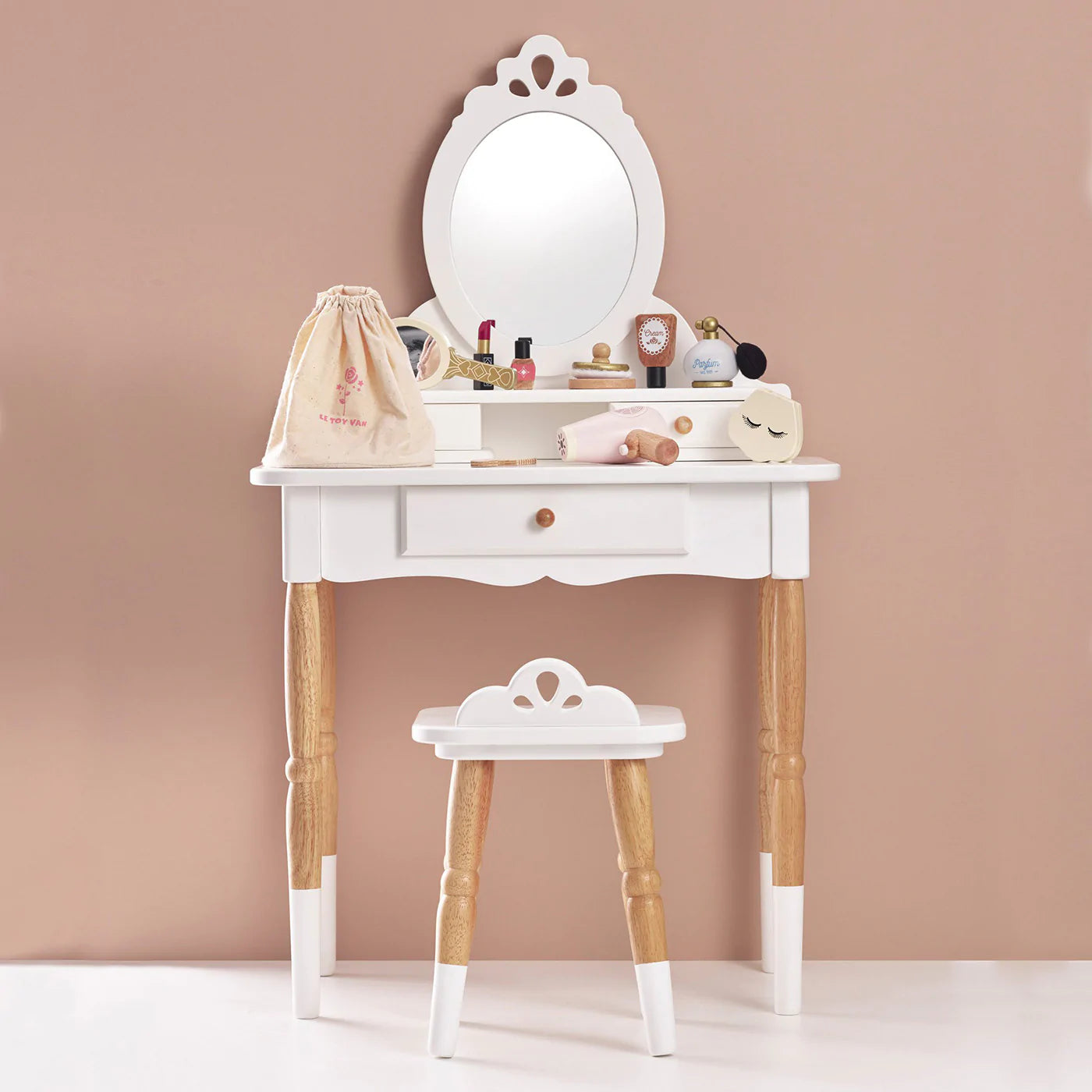 Le Toy Van Vanity Table & Stool Set - White/Natural-LE TOY VAN-Little Giant Kidz