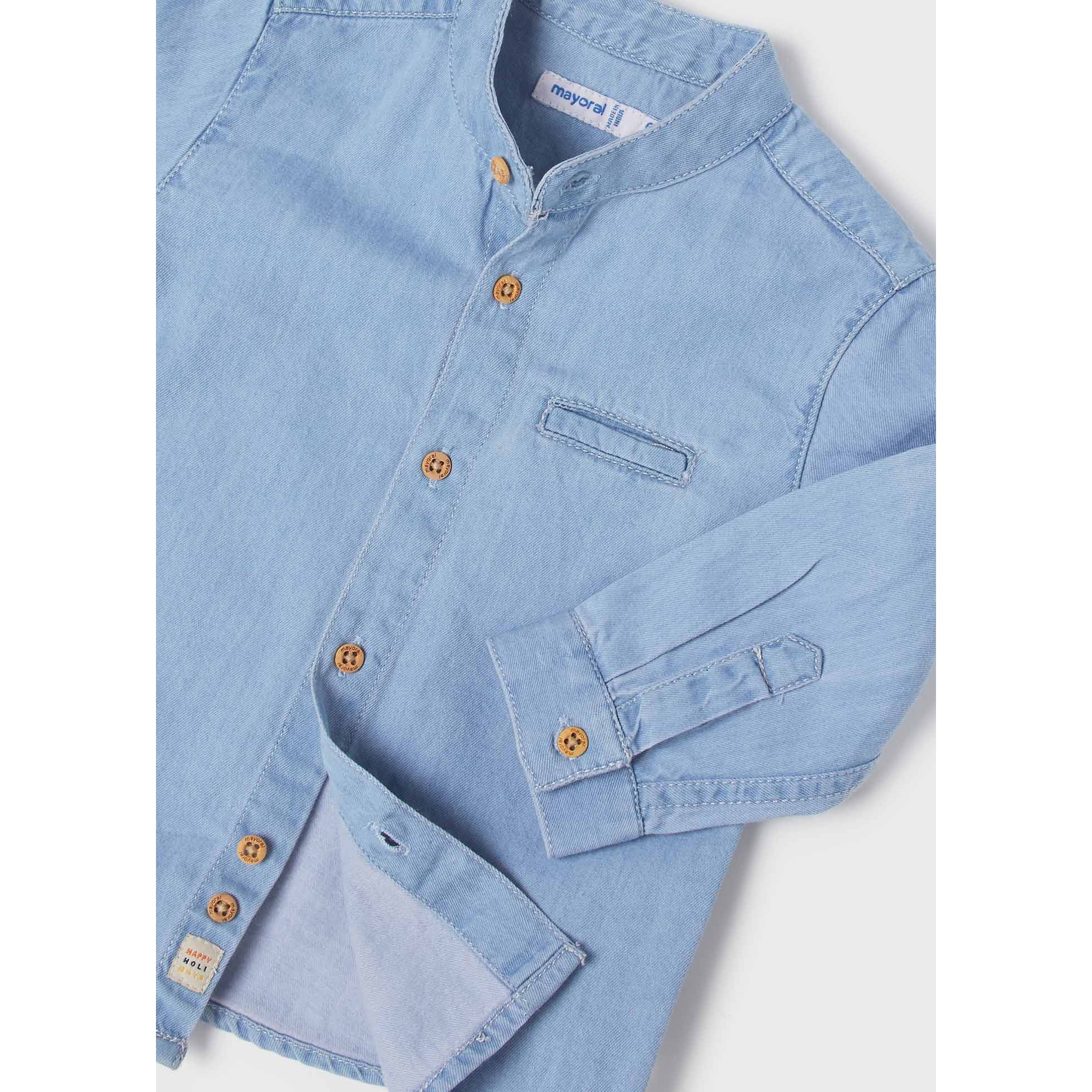 Grandad collar denim shops shirt