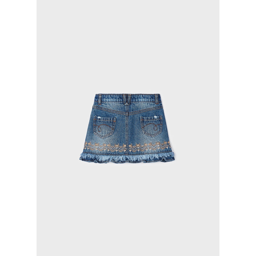 Mayoral Embroidered Motif Denim Skirt-MAYORAL-Little Giant Kidz