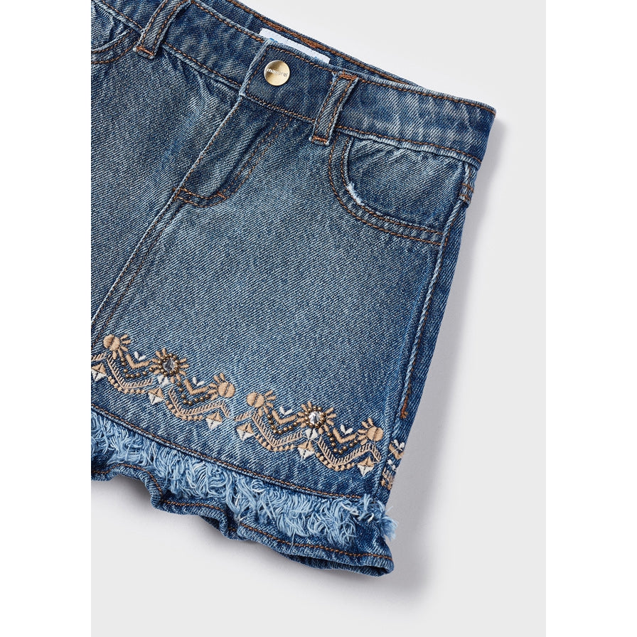 Mayoral Embroidered Motif Denim Skirt-MAYORAL-Little Giant Kidz