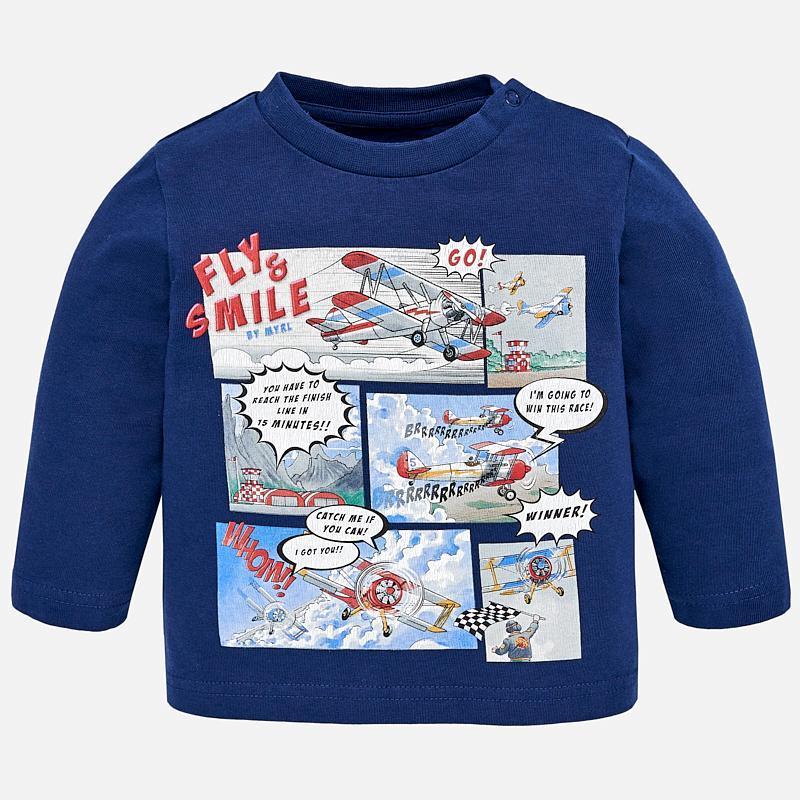 Mayoral Fly & Smile Long Sleeve Navy Tee Shirt-MAYORAL-Little Giant Kidz