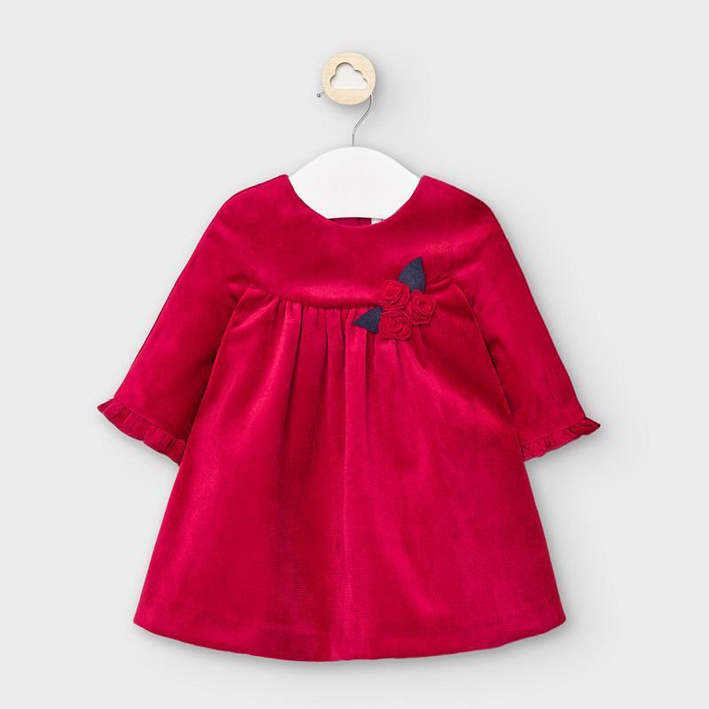 Mayoral Red Velvet Long Sleeve Dress Baby Girl-MAYORAL-Little Giant Kidz