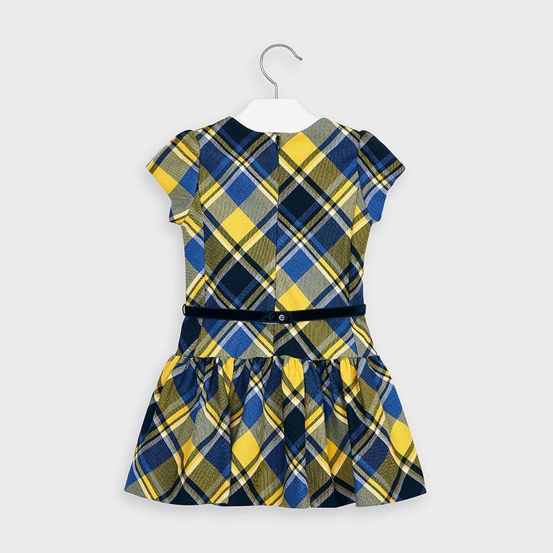 Mayoral Yellow Short Sleeved Plaid Dress Girl-MAYORAL-Little Giant Kidz