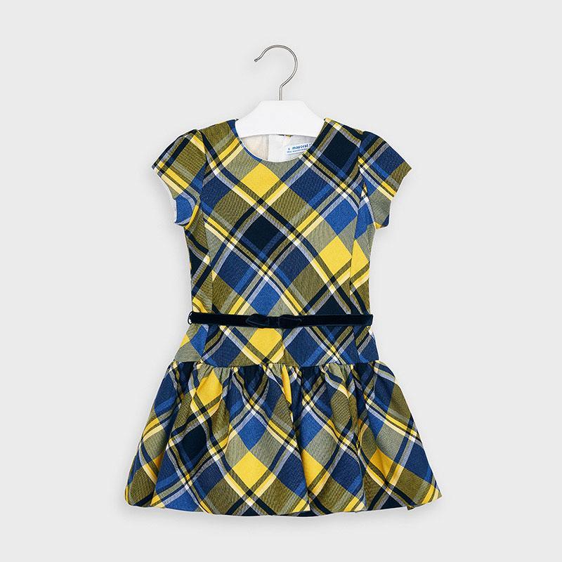 Mayoral Yellow Short Sleeved Plaid Dress Girl-MAYORAL-Little Giant Kidz