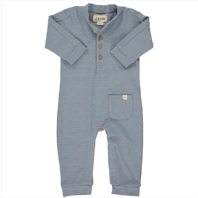 Me & Henry Blue/Grey Stripe Jersey Romper-ME & HENRY-Little Giant Kidz