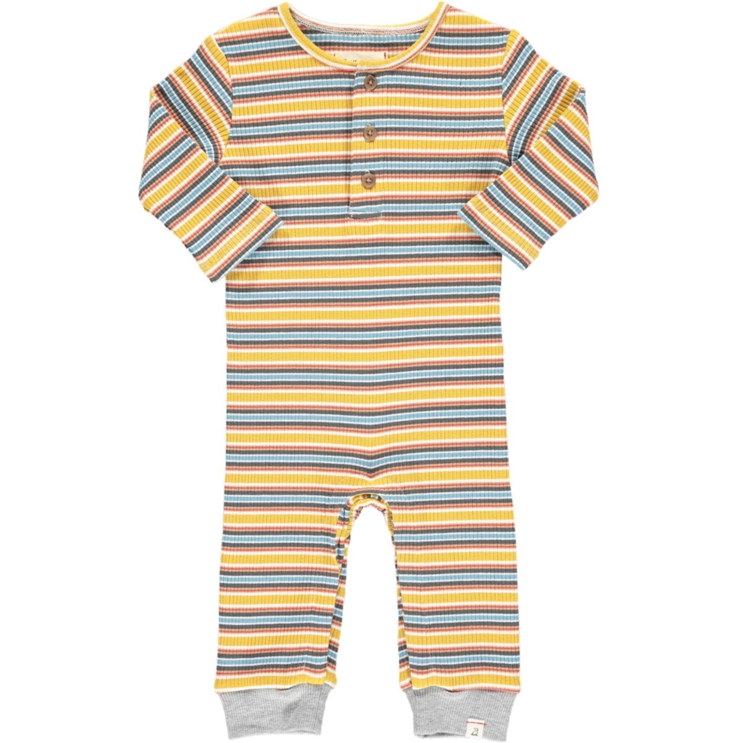 Me & Henry Mason Rib Romper - Mustard/Blue Stripe-ME & HENRY-Little Giant Kidz