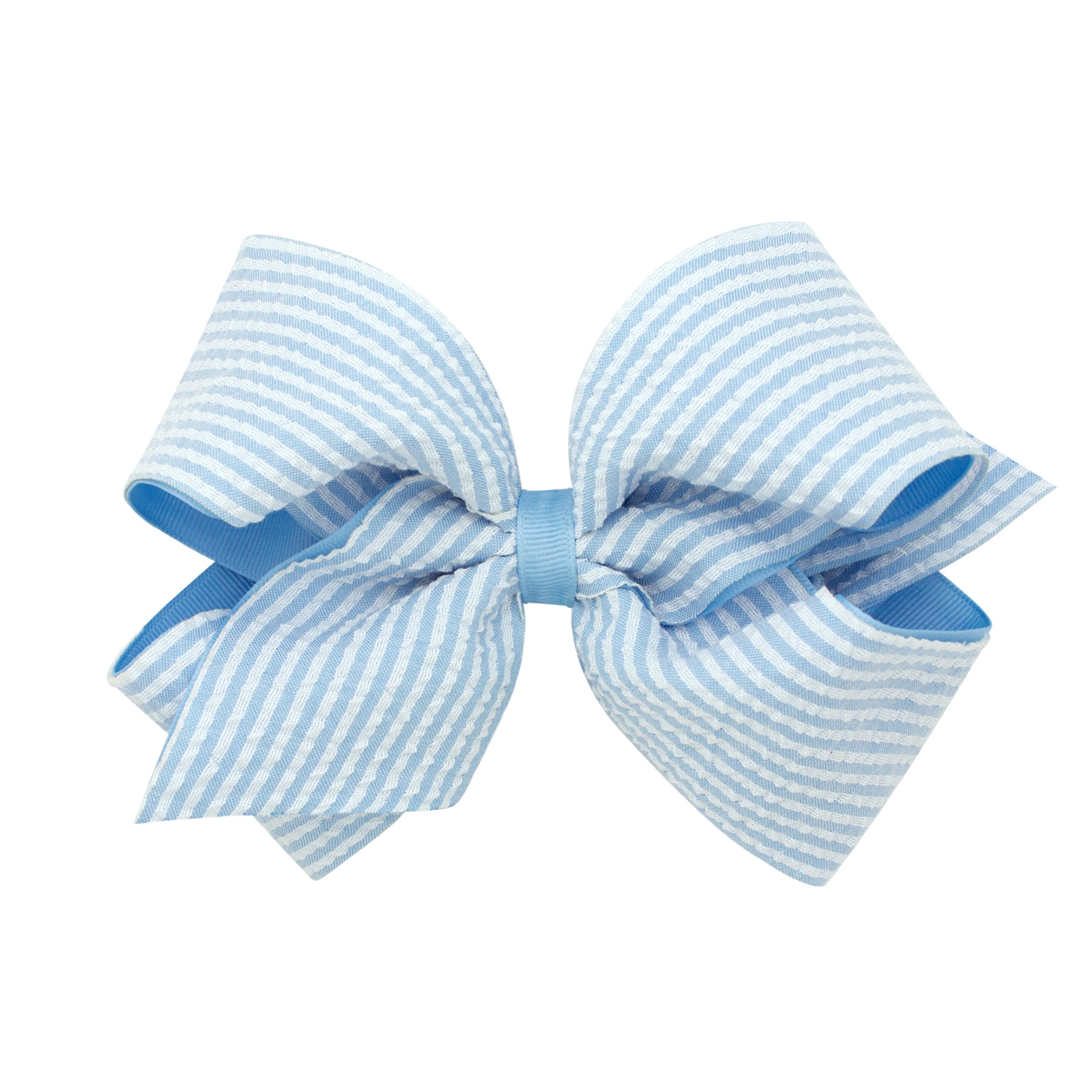 Medium Seersucker Grosgrain Overlay Bow-WEE ONES-Little Giant Kidz