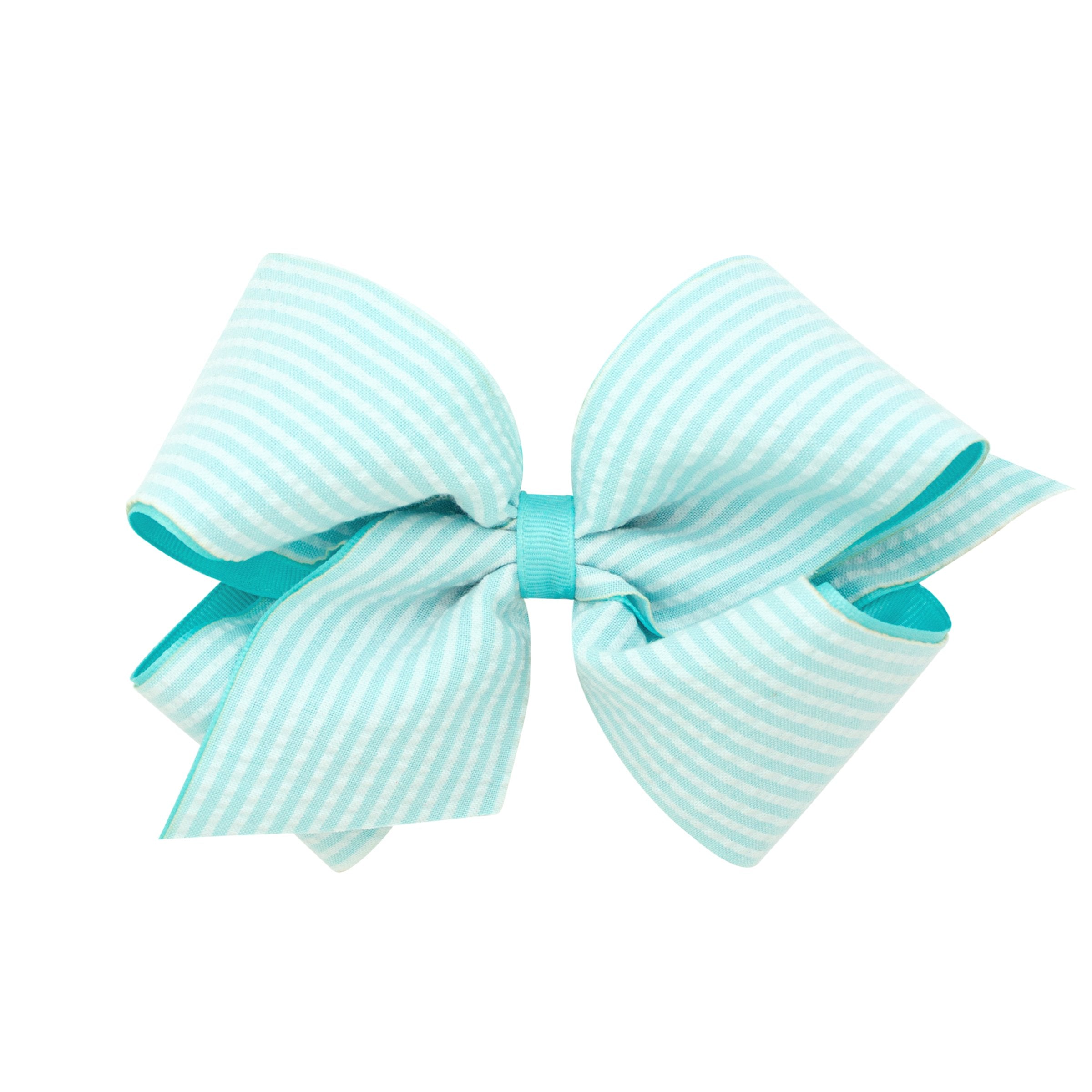 Medium Seersucker Grosgrain Overlay Bow-WEE ONES-Little Giant Kidz