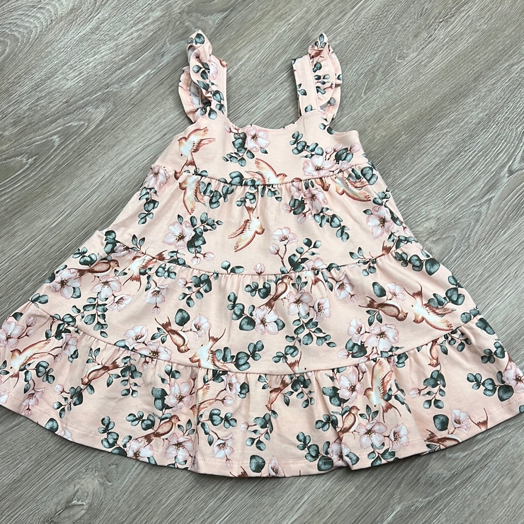 Milon Grey Blush Pink Bird Print Dress-MILON-Little Giant Kidz