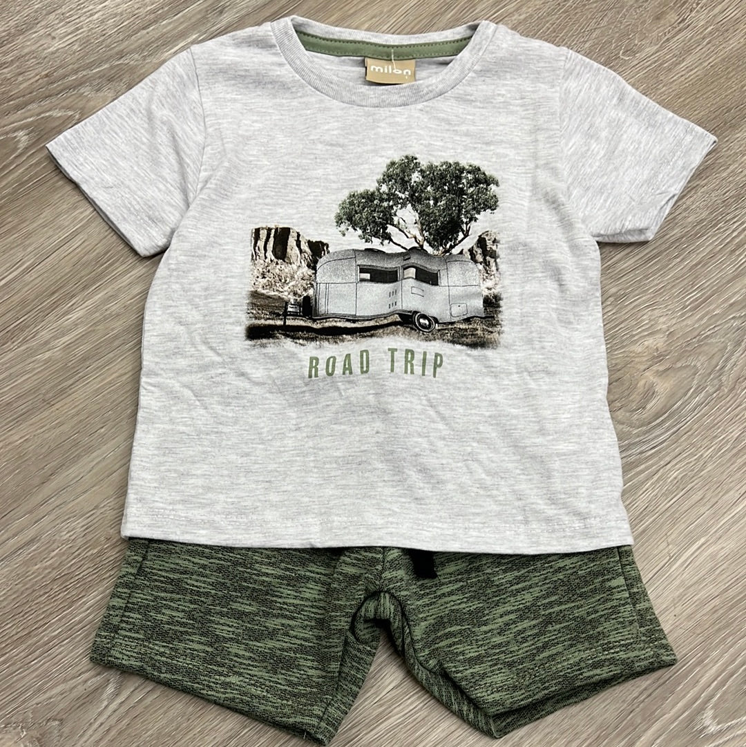 Milon Grey Road Trip Shirt & Green Short Set-MILON-Little Giant Kidz