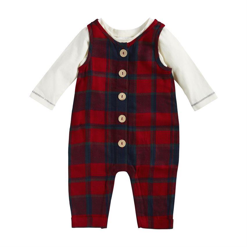 Mud Pie Brushed Flannel Tartan Overall 2 Piece Set-MUD PIE-Little Giant Kidz