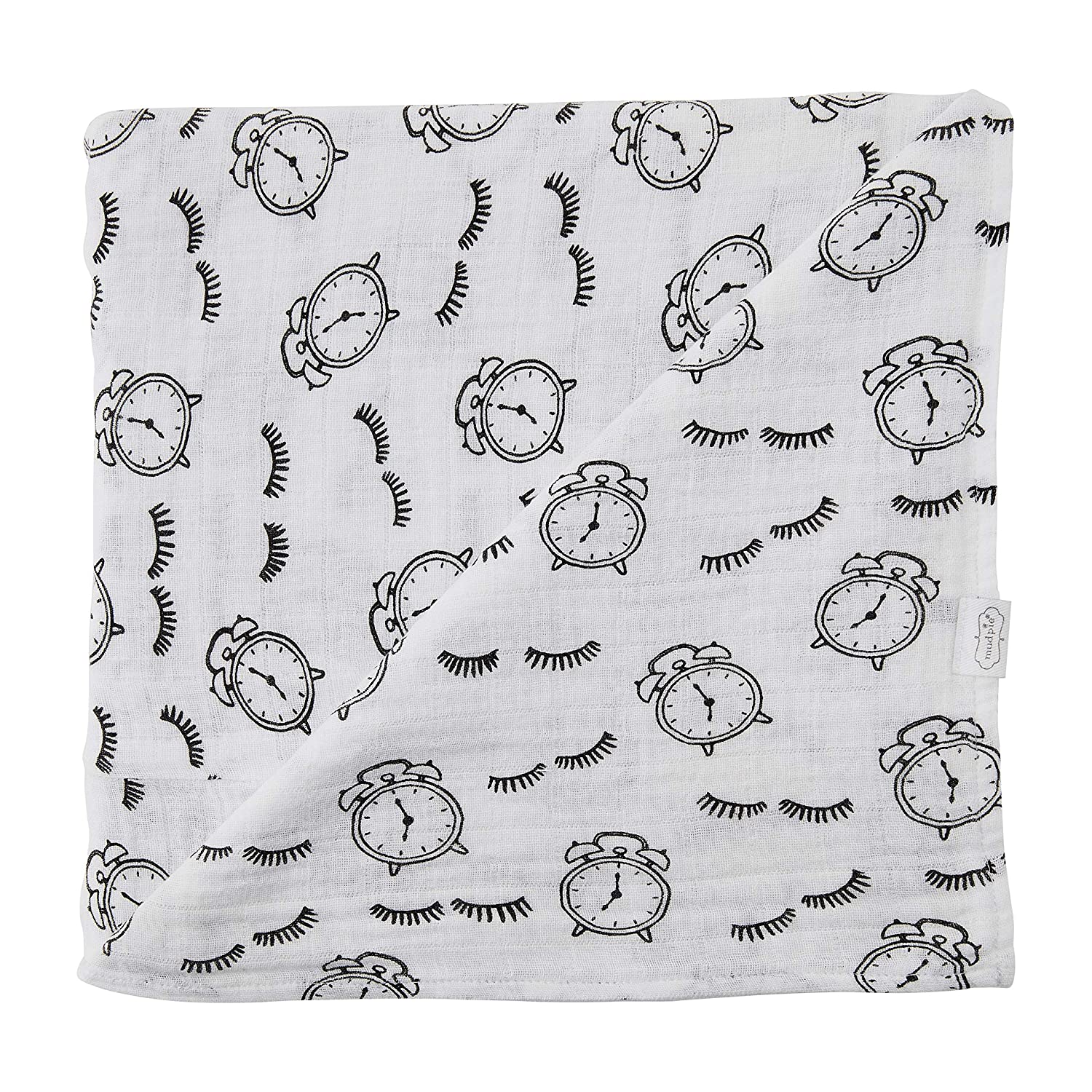 Mud Pie Knit Rattle & Printed Muslin Swaddle Blanket - Alarm Clock-MUD PIE-Little Giant Kidz