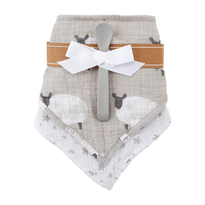 Mud Pie Lamb Muslin Bandana Bibs & Spoon Set-MUD PIE-Little Giant Kidz