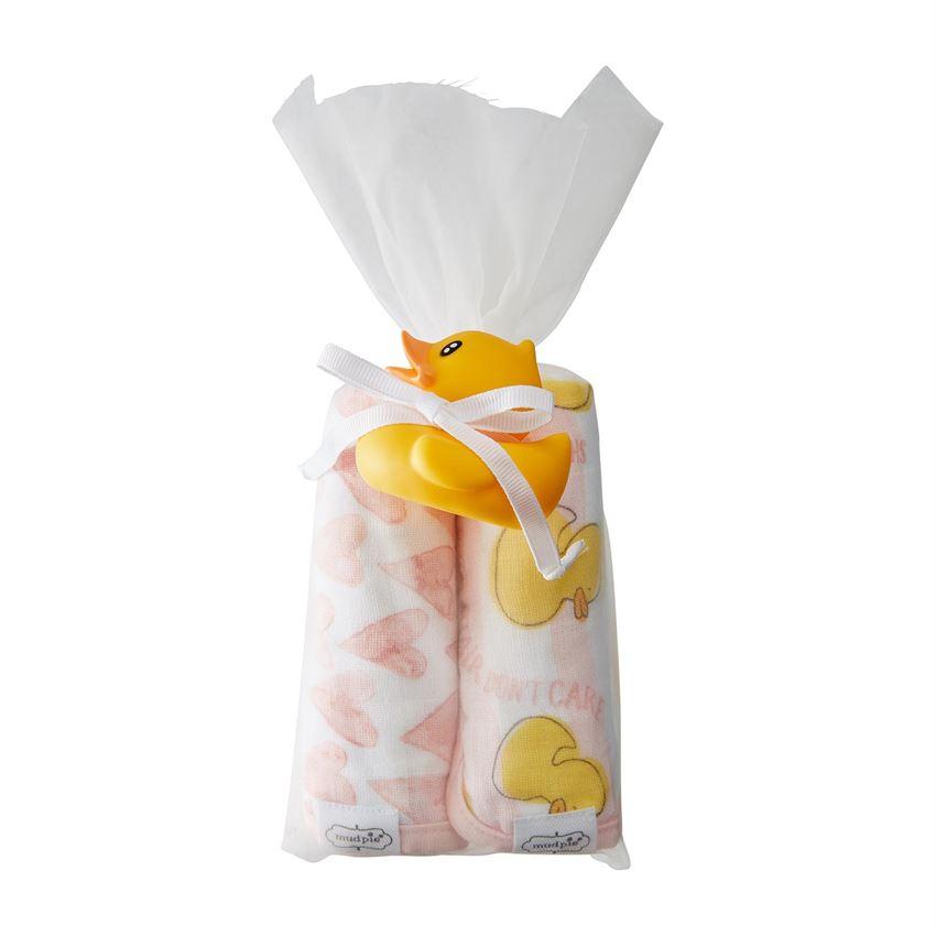 Mud Pie Muslin Washcloth & Rubber Ducky Set-MUD PIE-Little Giant Kidz