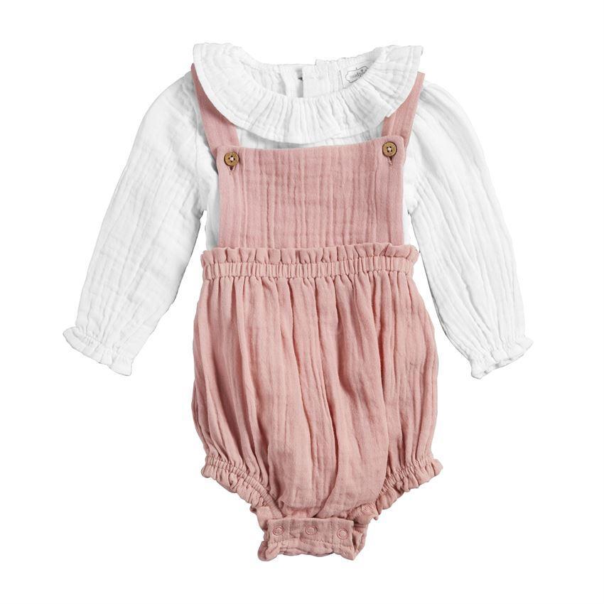 Mud Pie Pink Cotton Gauze Overall 2-Piece Set-MUD PIE-Little Giant Kidz