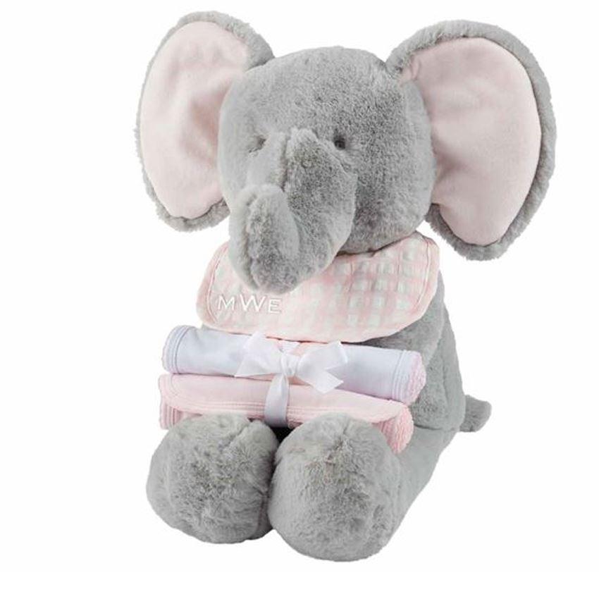 Mud Pie Plush Elephant, Bib, & Burp Cloth Gift Set - Pink-MUD PIE-Little Giant Kidz