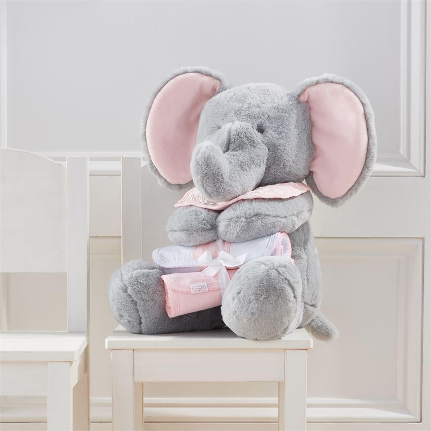 Mud Pie Plush Elephant, Bib, & Burp Cloth Gift Set - Pink-MUD PIE-Little Giant Kidz