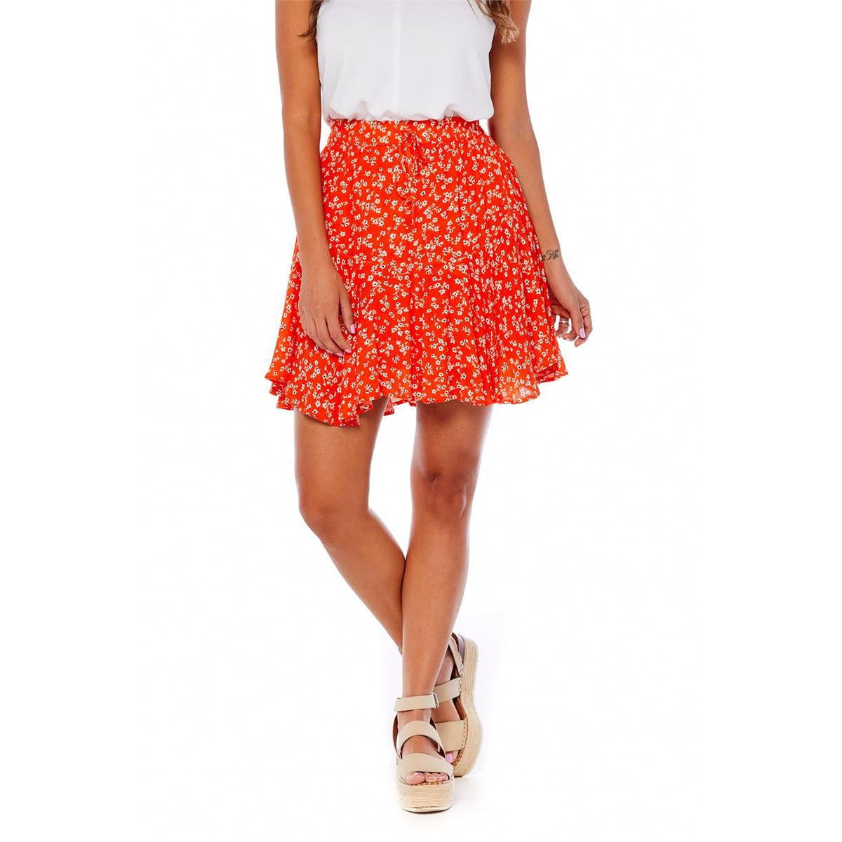 Mud Pie Red Floral Kai Flounce Skirt-MUD PIE-Little Giant Kidz