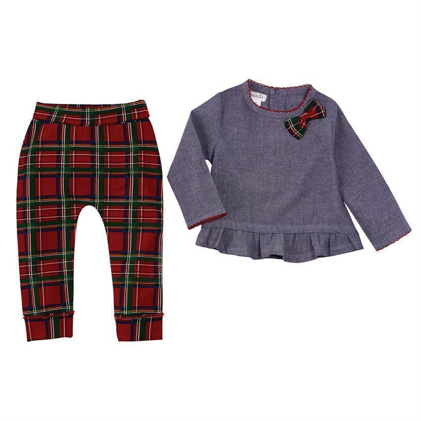 Mud Pie Tartan Plaid Chambray 2pc Set-MUD PIE-Little Giant Kidz