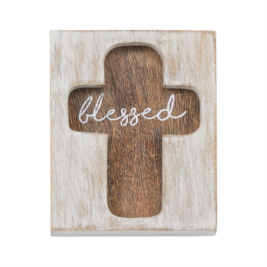 Mud Pie Washed Mango Wood Sentiment Recessed Cross Plaque-MUD PIE-Little Giant Kidz