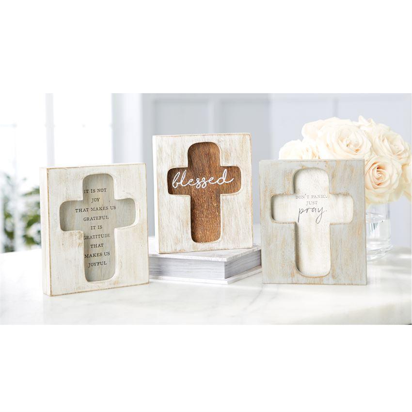 Mud Pie Washed Mango Wood Sentiment Recessed Cross Plaque-MUD PIE-Little Giant Kidz