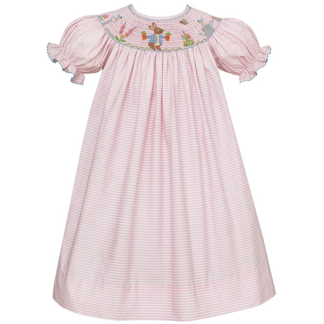 Petit Bebe Pink Stripe Peter Rabbit Hand Smocked Bunny Bishop Dress-PETIT BEBE-Little Giant Kidz