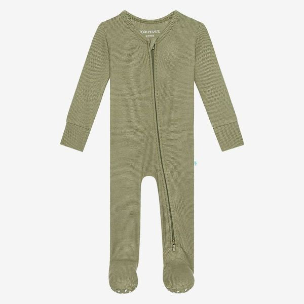 Posh Peanut Olive Waffle Footie Zippered One Piece-POSH PEANUT-Little Giant Kidz