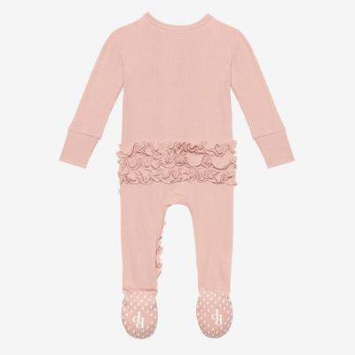 Posh Peanut Sweet Pink Ribbed Footie Ruffled Zippered One Piece-POSH PEANUT-Little Giant Kidz