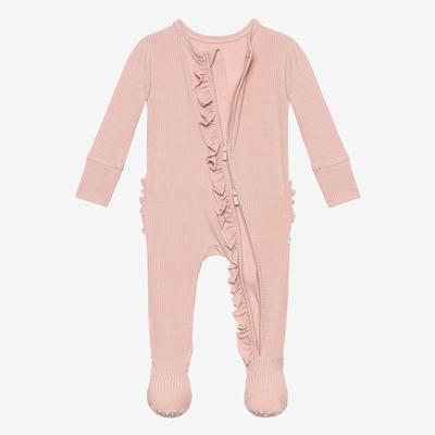 Posh Peanut Sweet Pink Ribbed Footie Ruffled Zippered One Piece-POSH PEANUT-Little Giant Kidz