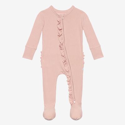 Posh Peanut Sweet Pink Ribbed Footie Ruffled Zippered One Piece-POSH PEANUT-Little Giant Kidz