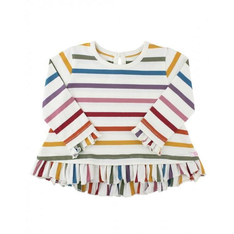 RuffleButts Harvest Rainbow Stripe Ruffle Hem Top-RUFFLEBUTTS-Little Giant Kidz