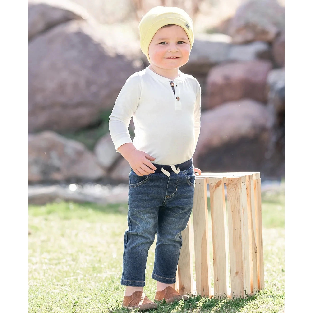 RuggedButts Ivory Classic Henley Knit Bodysuit-RUGGEDBUTTS-Little Giant Kidz