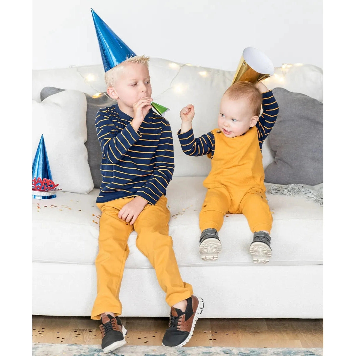 RuggedButts Navy & Honey Stripe Henley Bodysuit-RUGGEDBUTTS-Little Giant Kidz