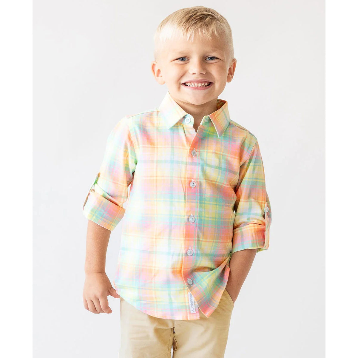 Boys Autumn Rainbow Plaid Button Down Shirt - Best Dressed Tot