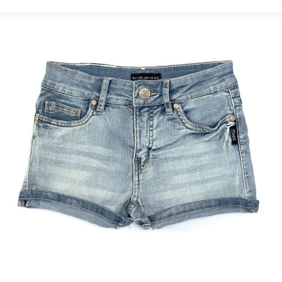 Silver Jeans - Lacy Mid-Rise Medium Wash Girls' Denim Shorts-SILVER JEANS-Little Giant Kidz