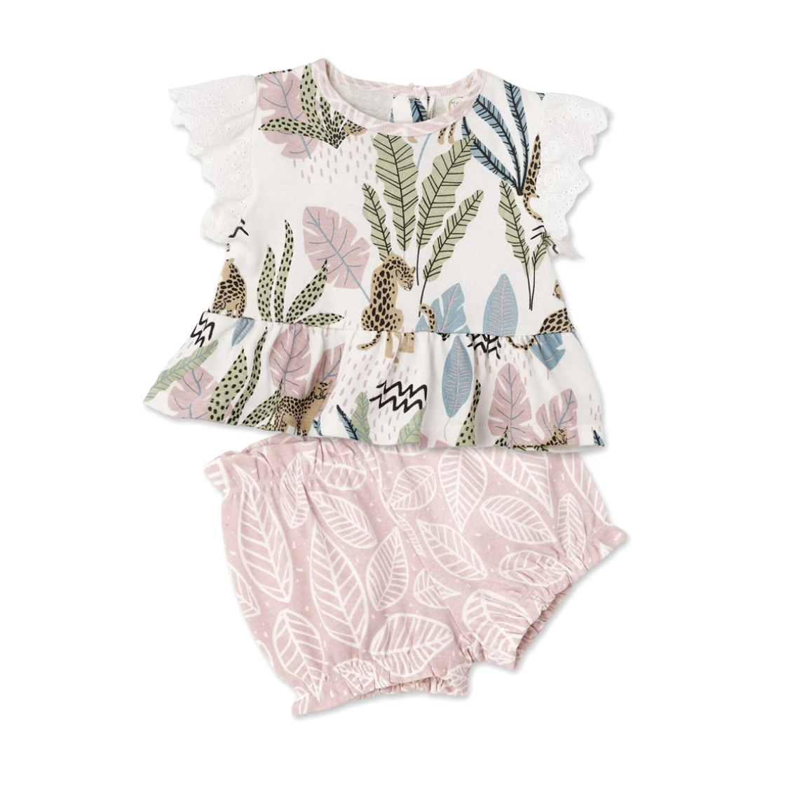 Tesa Babe Leopard Jungle Eyelet Flutter Sleeve Top & Bloomer Shorts - Organic Cotton-TESA BABE-Little Giant Kidz