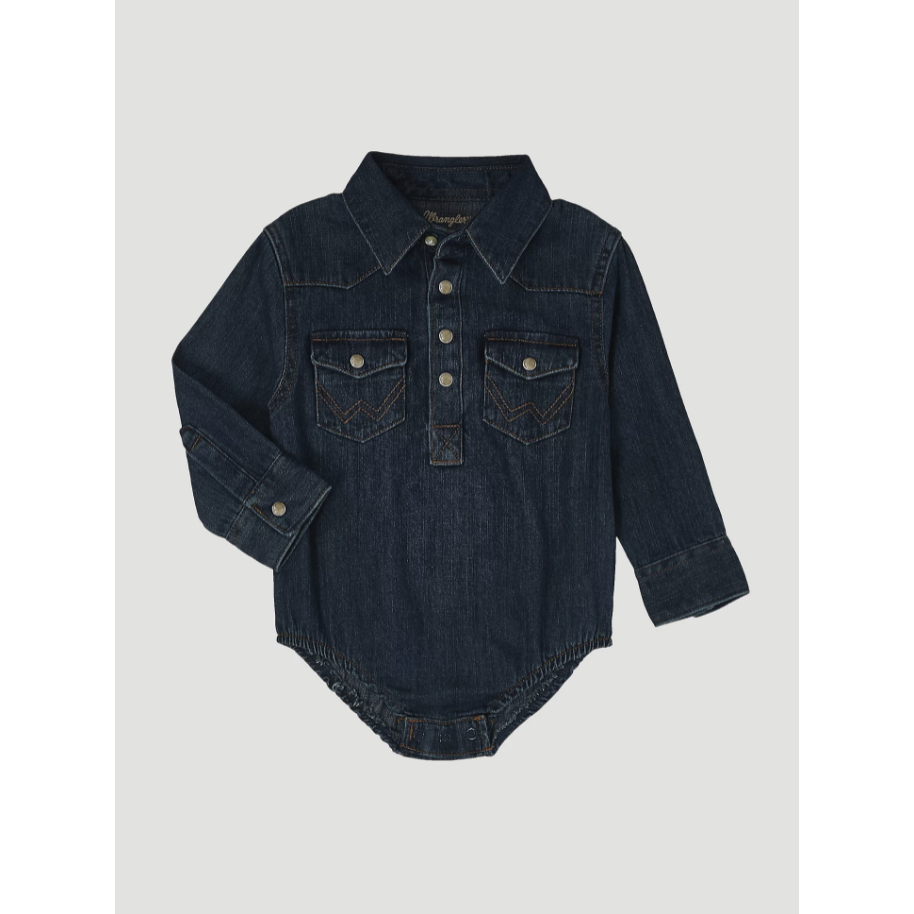 Wrangler Baby Boy Long Sleeve Denim Bodysuit - Dark Denim-Wrangler-Little Giant Kidz