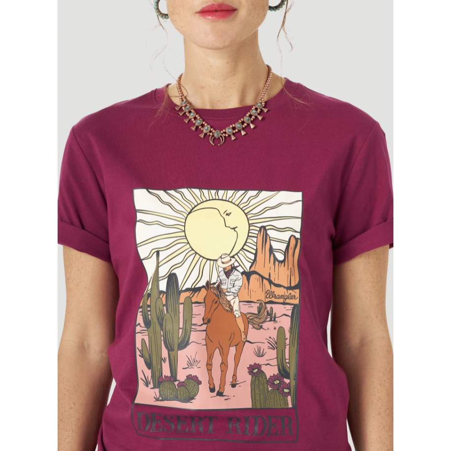 Wrangler Women's Retro® Short Sleeve Desert Rider Graphic Tee - Maroon Purple-Wrangler-Little Giant Kidz